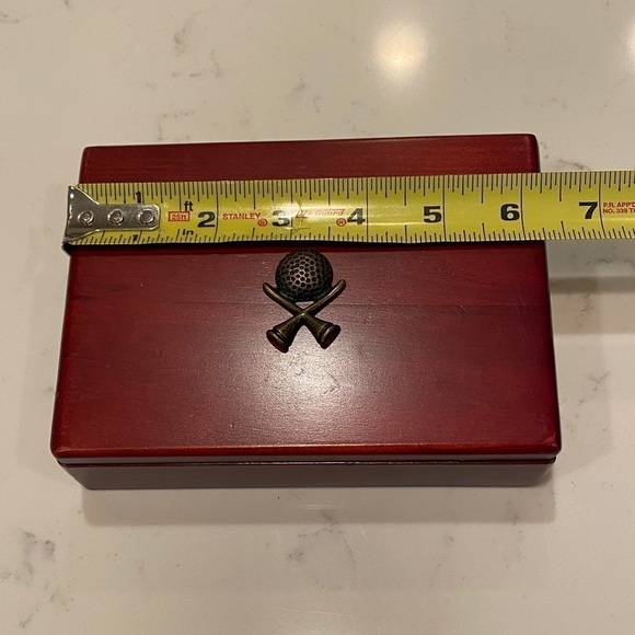 Dual Set of Playing Cards in Rosewood Box with Lid and Golf Ball Design on Box - Picture 9 of 12